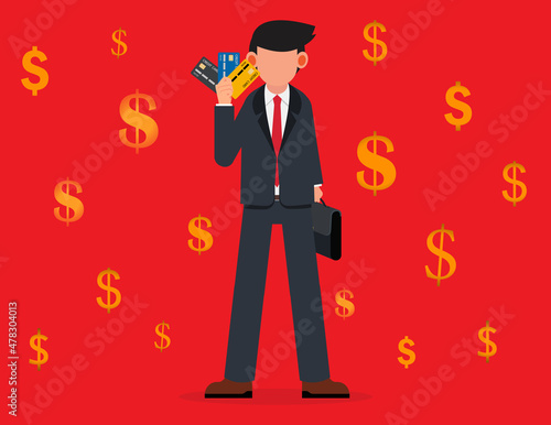 Businessman showed his credit card and had financially confident. Financial success and wealth concept