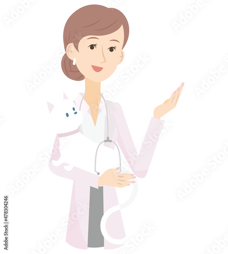 猫の飼い方や健康に関してアドバイスをする女性の獣医師