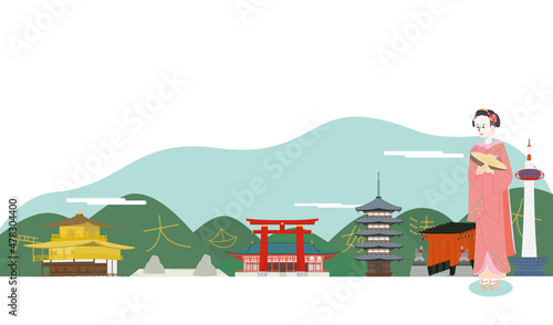 京都の有名な観光スポットを歩く舞妓さん