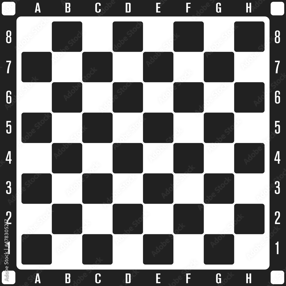 Chess board. Numbers and letters on the margins, simple design. Vector.