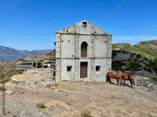 San Bertuli Chapel and bergerie in Monacia-d'Orezza. Castagniccia, Corsica. photo