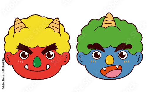節分のかわいい鬼面　赤鬼と青鬼