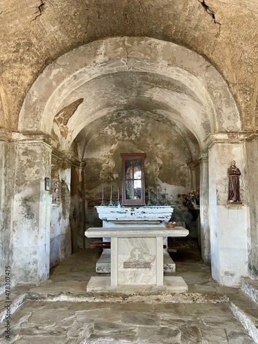 Interior of San Bertuli chapel in Monacia-d'Orezza, Castagniccia, Corsica.