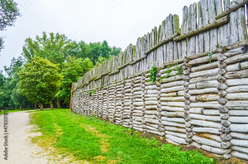 Wooden wall of the ancient village of Biskupin, poland