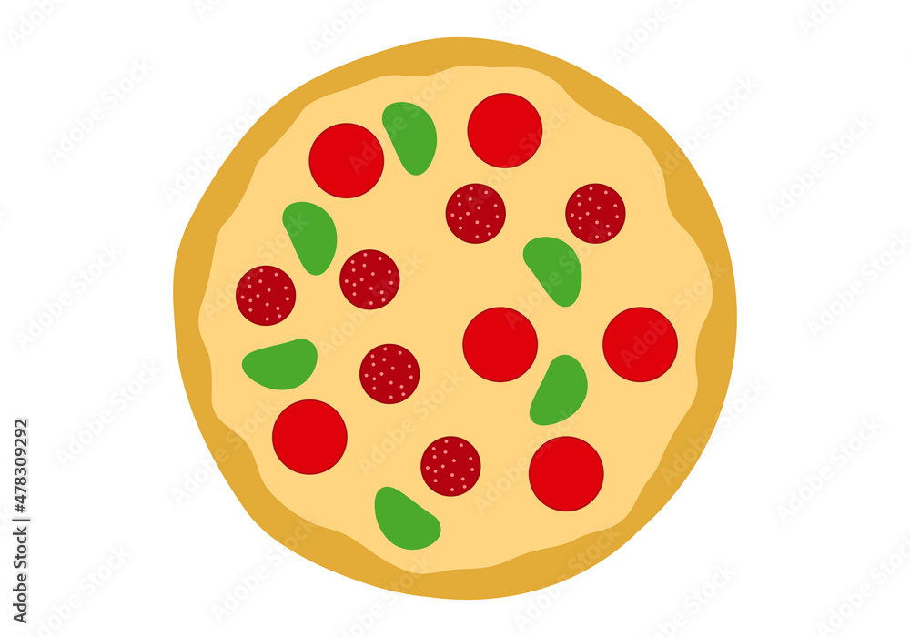 Pizza con queso y lonchas en fondo blanco. Pizza con queso y lonchas en fondo blanco.