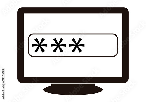 Icono negro de pantalla con contraseña o clave. 