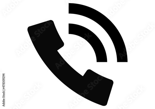 Icono negro de teléfono en fondo blanco. 