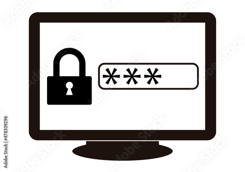 Icono negro de pantalla con contraseña o clave. 