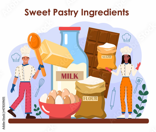 Confectioner concept. Professional confectioner chef making different