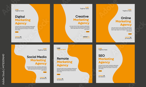 Creative marketing agency orange color social media bundle set template , Digital agency marketing kits, Social media post banner bundle design 