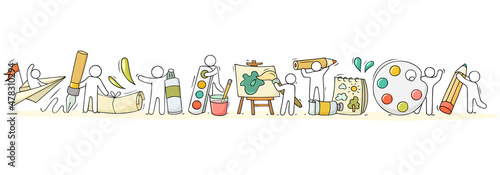 Sketch of art class with working little people