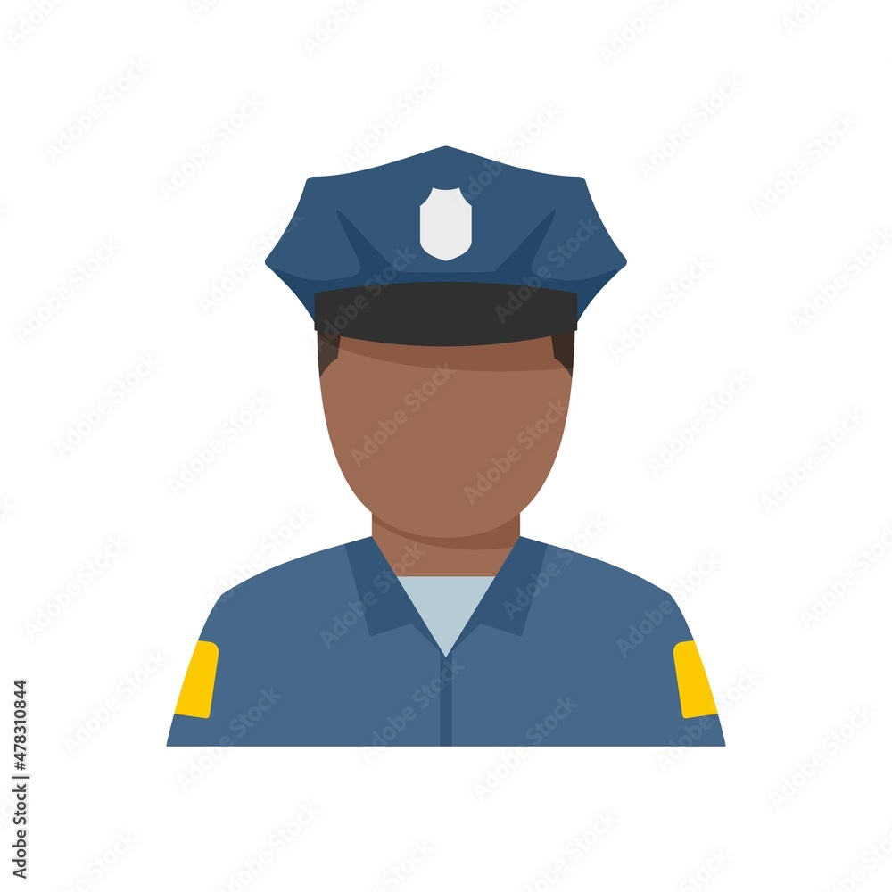 Afro american policeman icon flat isolated vector