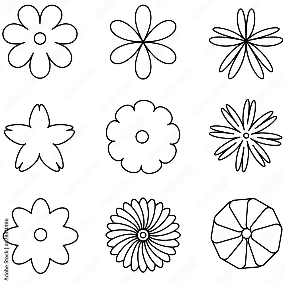 Fototapeta premium Line icon set related to flowers in nature.