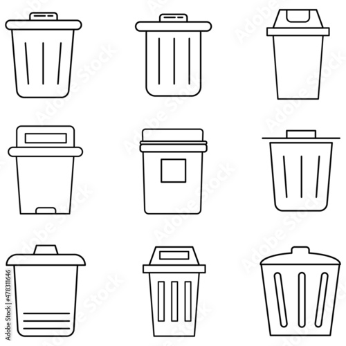 Set of linear icons related to trash.