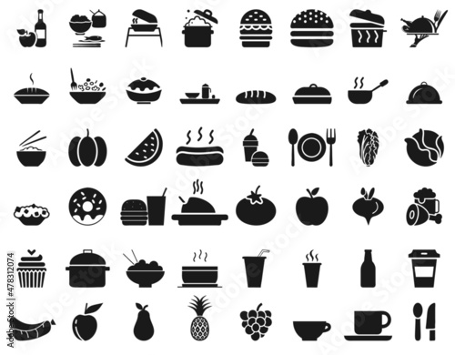 Obraz na płótnie Set of icons of food, fruit, meat, drinks, meal w salonie