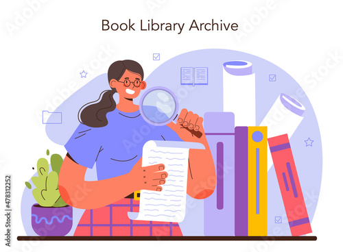 Archivist concept. Archive administrator managing and maintaining