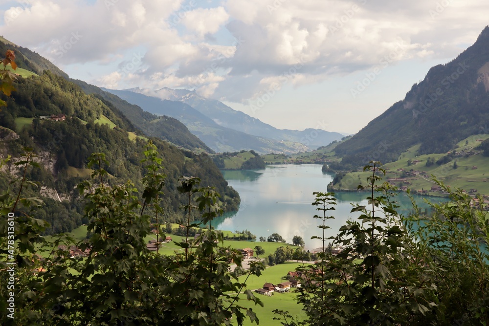 Mountain landscape with alpine meadows in Switzerland in summer