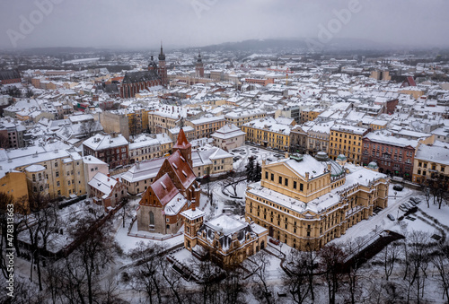 Kraków Old Town during snowy winter