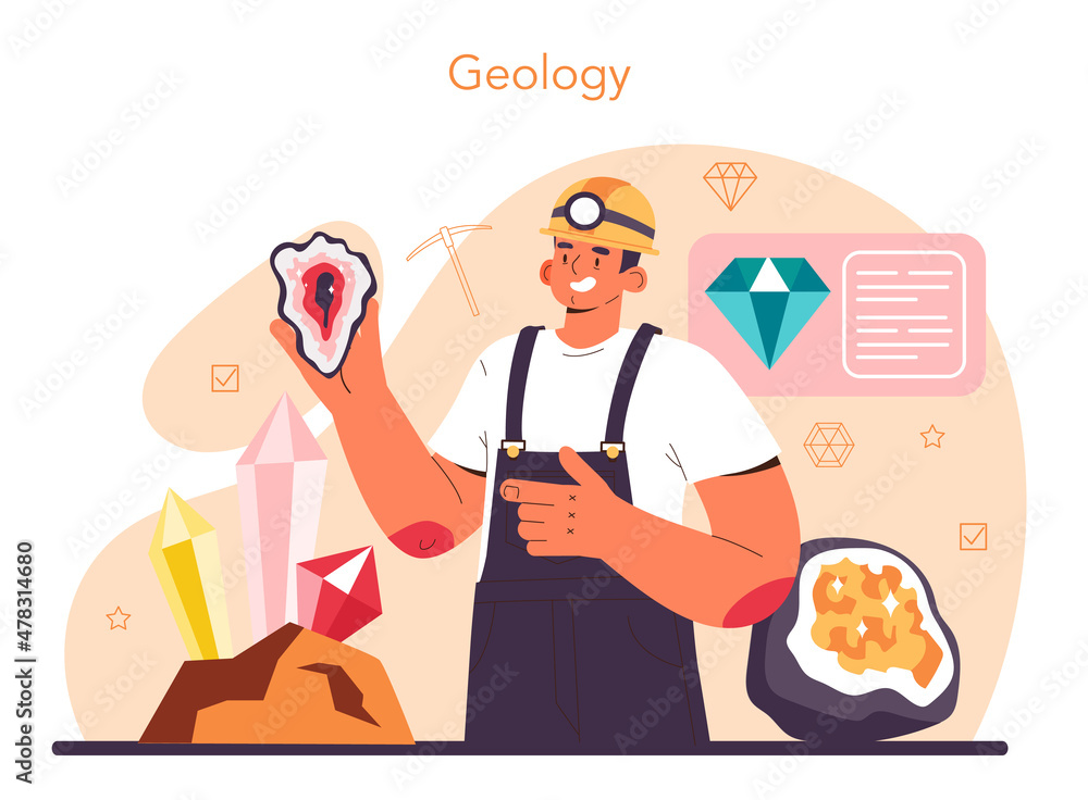 Geology concept. Scientist study structure, evolution and dynamics Geology concept. Scientist study structure, evolution and dynamics