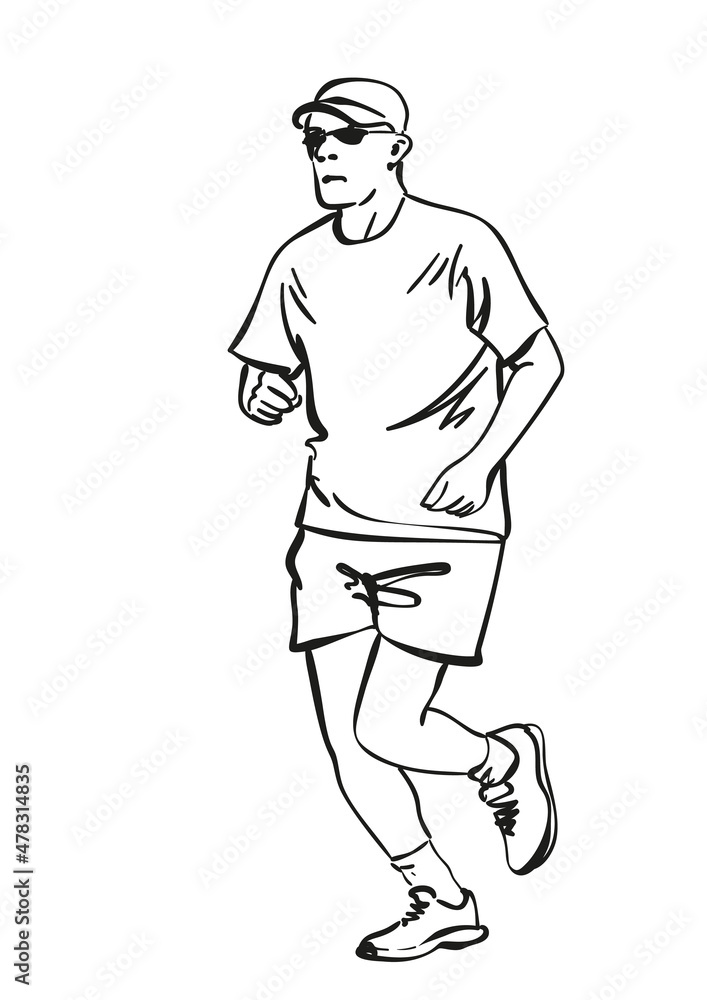 Sketch of running man, Hand drawn vector linear illustration