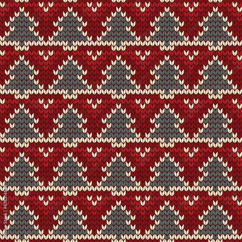 Knitting Christmas tree seamless pattern, Wool knitted texture Christmas and New Year decoration, Knitting sweater design geometric ornament Nordic vector illustration Scandinavian knitwear fabric Knitting Christmas tree seamless pattern, Wool knitted texture Christmas and New Year decoration, Knitting sweater design geometric ornament Nordic vector illustration Scandinavian knitwear fabric