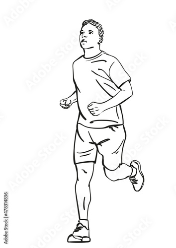 Fototapeta Naklejka Na Ścianę i Meble -  Sketch of running man, Hand drawn vector linear illustration