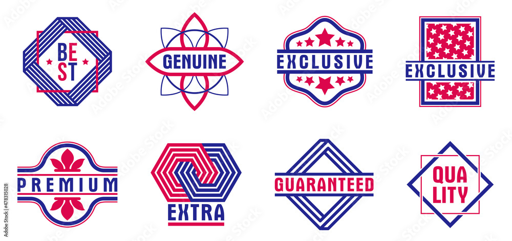 Badges and logos collection for different products and business, premium best quality vector emblems set, classic graphic design elements, insignias and awards.