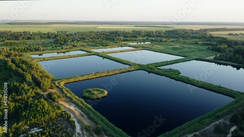 Aerial View Retention Basins, Wet Pond, Wet Detention Basin Or Stormwater Management Pond, Is An Artificial Pond With Vegetation Around The Perimeter, And Includes A Permanent Pool Of Water In Its photo