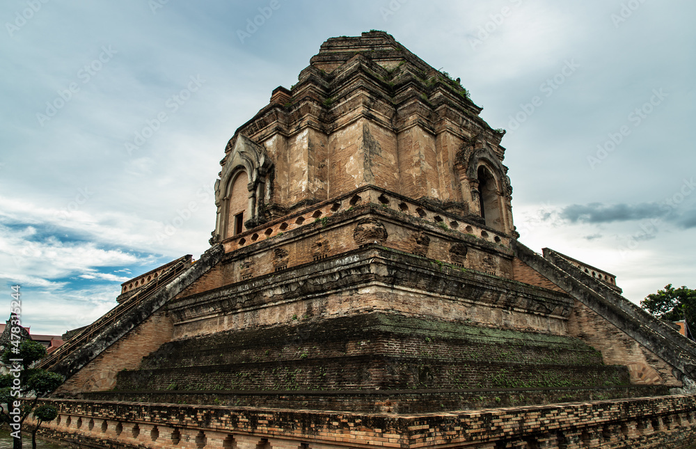 Ancient large pagoda at Wat Chedi Luang Varavihara It is a temple located in the Chiang Mai province at Thailand. Golden buddha, No focus, specifically.