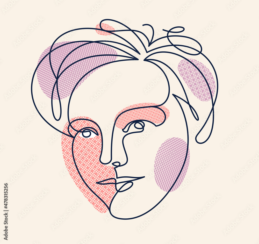 Abstract face girl vector portrait, abstraction art woman head, hand drawn minimal modern artwork, painted human facial abstraction. Abstract face girl vector portrait, abstraction art woman head, hand drawn minimal modern artwork, painted human facial abstraction.