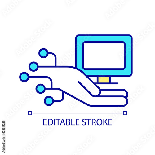 Computer support RGB color icon. Devices repair and troubleshooting. Technical support and assistance. Isolated vector illustration. Simple filled line drawing. Editable stroke. Arial font used