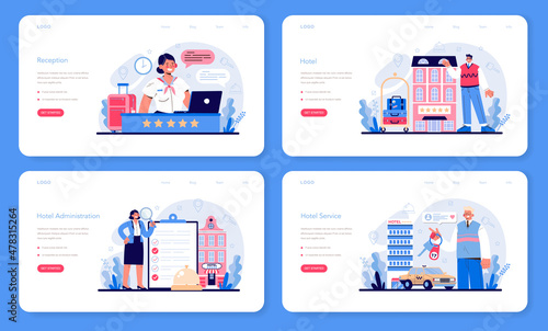 Hotel web banner or landing page set. Tourism service, professional