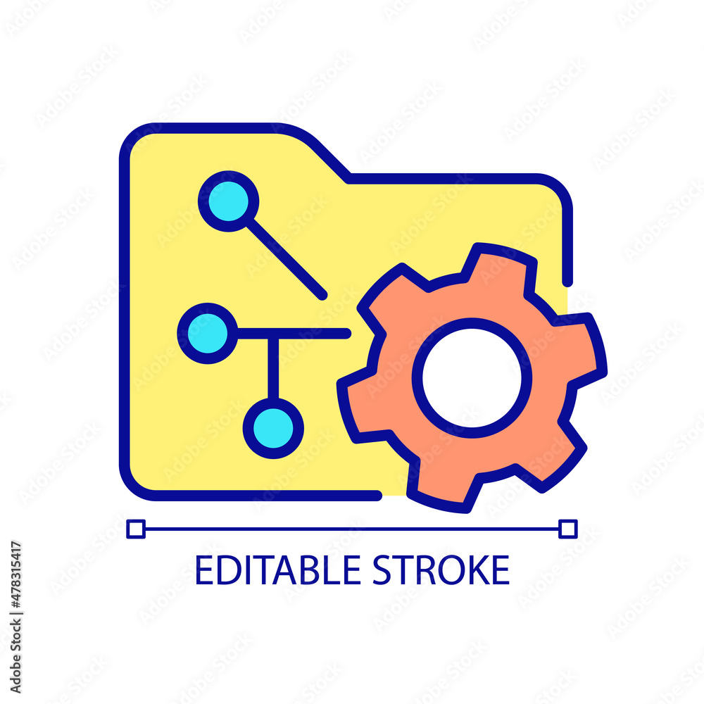 Data settings RGB color icon. Files and media management. Device storage adjustment and setup. Isolated vector illustration. Simple filled line drawing. Editable stroke. Arial font used