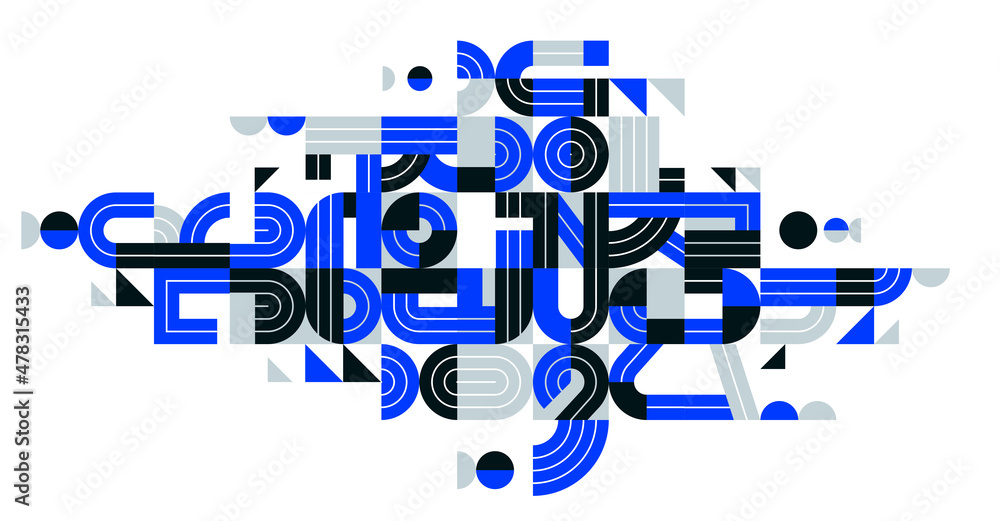 Obraz premium Abstract modern vector trendy design, blue geometric shapes stylish composition, modular pattern artistic illustration, typography letters elements used.