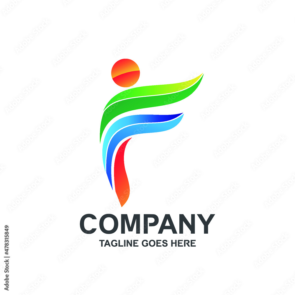 Letter F people health logo design Letter F people health logo design