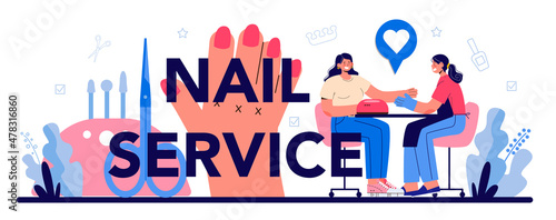 Nail service typographic header. Manicurist, beauty salon worker.