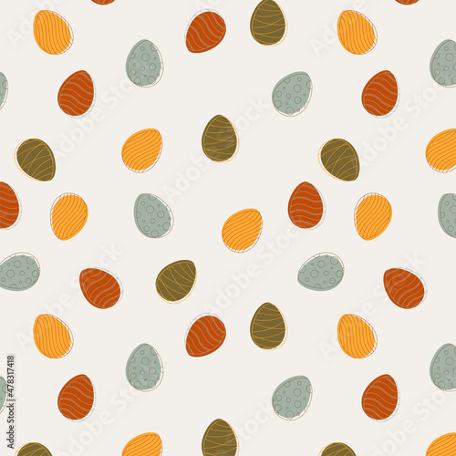 Easter eggs seamless pattern. Simple design concept with line and filling for Easter holidays. Flat vector colorful illustration
