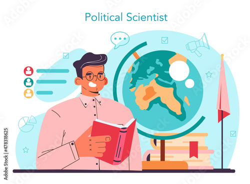 Political scientist concept. Studying of political ideas, institutions