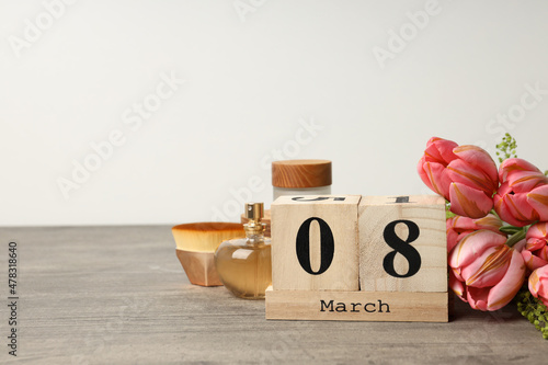 Eight march concept on gray textured table