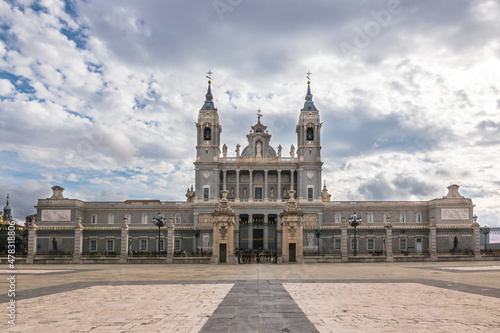 Madrid, Spain, October 2019 - view of Cathedral Santa Maria la Real la Almudena at Plaza de la Armeria  photo