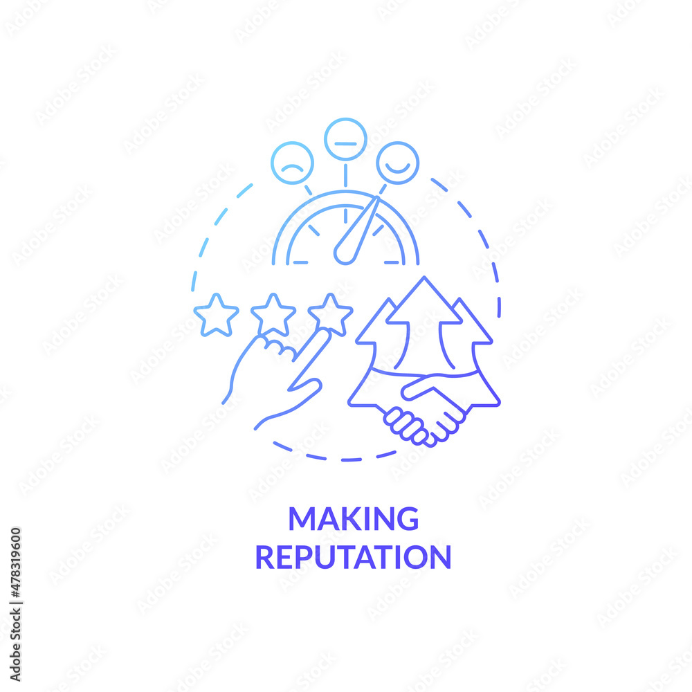 Making reputation blue gradient concept icon. Popularity and rates. Customer service benefits abstract idea thin line illustration. Isolated outline drawing. Roboto-Medium, Myriad Pro-Bold fonts used