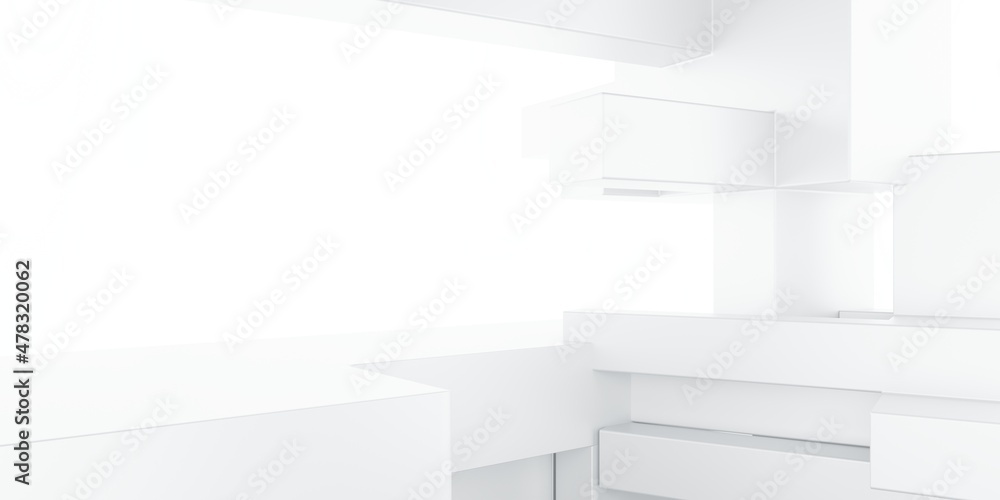 Fototapeta premium 3d rendering of white abstract architecture background. Scene for advertising, technology, showcase, showroom, metaverse, banner, cosmetic, fashion, business. Sci-Fi Illustration. Product display