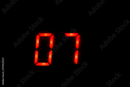 Old digital clock red number on black background