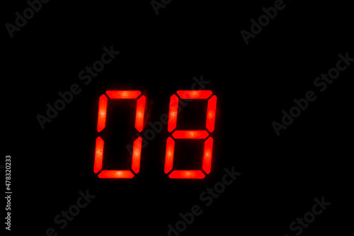 Old digital clock red number on black background
