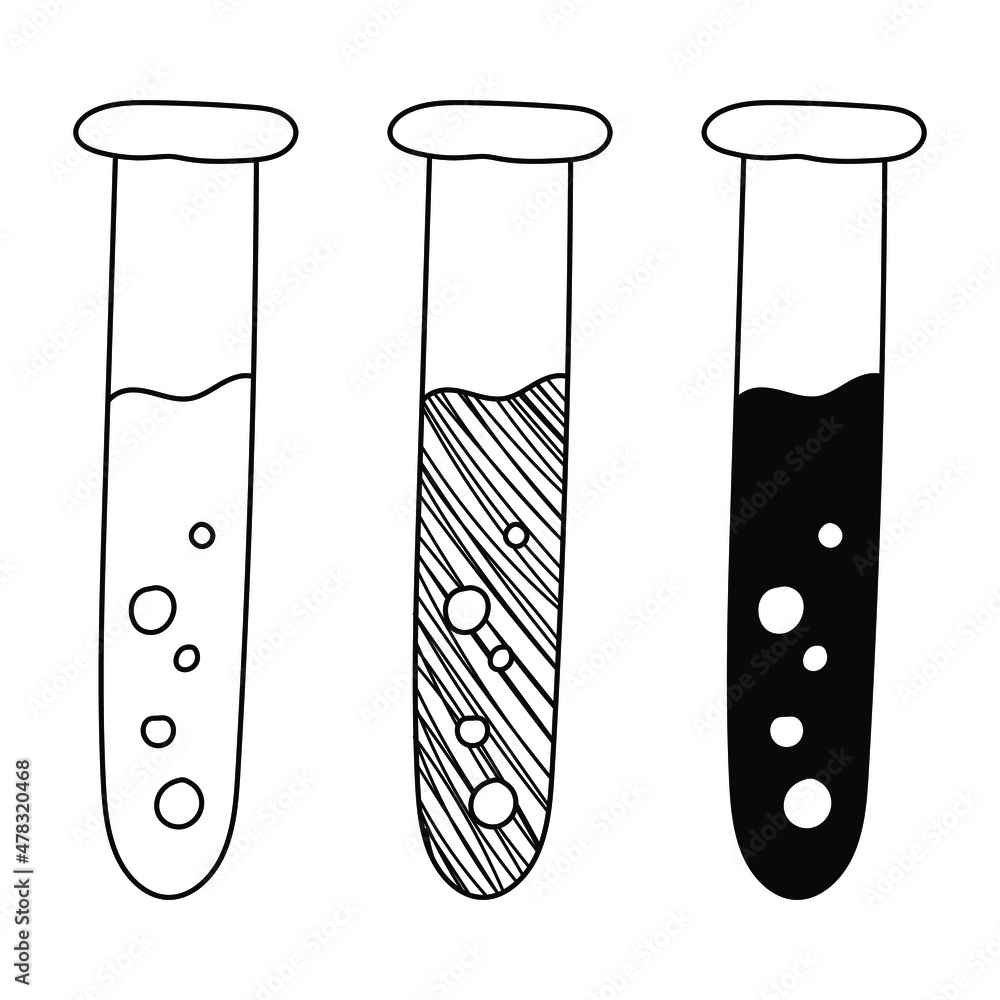 Set of hand-drawn vector Lab tube in doodle cartoon style. National Science Day Set of hand-drawn vector Lab tube in doodle cartoon style. National Science Day