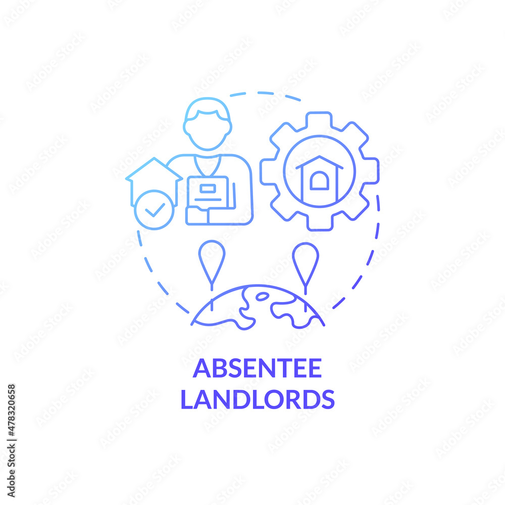 Absentee landlords blue gradient concept icon. Property manager client service abstract idea thin line illustration. Isolated outline drawing. Roboto-Medium, Myriad Pro-Bold fonts used Absentee landlords blue gradient concept icon. Property manager client service abstract idea thin line illustration. Isolated outline drawing. Roboto-Medium, Myriad Pro-Bold fonts used