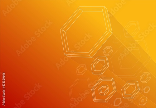 Background 3d hexagons flying lines style transparent geometric element style orange color gradient vector