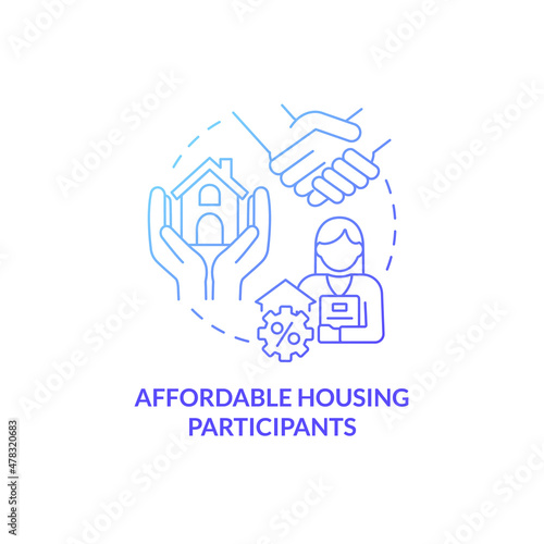Affordable housing participants blue gradient concept icon. Realtor customers service abstract idea thin line illustration. Isolated outline drawing. Roboto-Medium, Myriad Pro-Bold fonts used