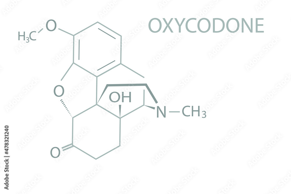 Oxycodone molecular skeletal chemical formula. Oxycodone molecular skeletal chemical formula.