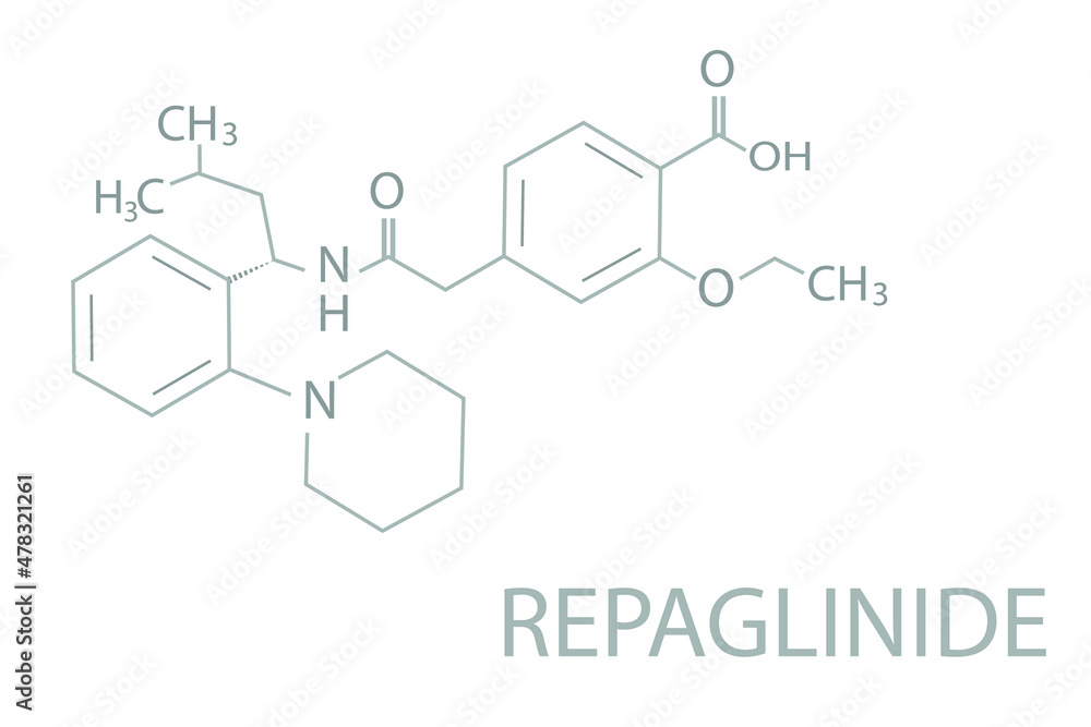 Repaglinide molecular skeletal chemical formula.